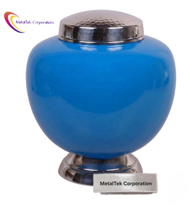 Blue Cremation Urn for Human Ashes Customized Colour Adult Funeral Decorative <b>Memorial</b> Urns High Quality Metal Urns Manufacturer - Product Image 2
