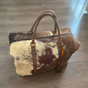 Genuine Hair-On <b>Leather</b> Fashion Zipper Closure Lightweight Travel Duffel <b>Bag</b> LHODB-0107 - Product Image 1