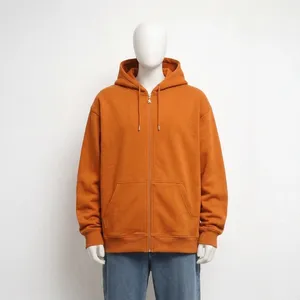 Men's <b>Orange</b> Hooded Zip-Up Sweatshirt Regular Fit Solid Colour Casual <b>Fleece</b> Hoodie With Front Pocket Autumn Wear 2027 - Product Image 4