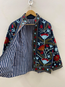 Velours Floral Suzani Brodé À La Main Boho Manteau Ouzbek Veste Chaude Folk Festival Duster Survêtement pour L'hiver Coton Respirant - Product Image 4