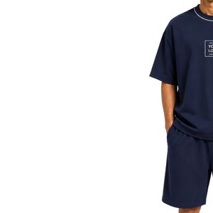 <b>Navy</b> Blue Men Oversized <b>TShirt</b> And Shorts Set Custom Logo Crew Neck Short Sleeve Casual Streetwear Summer Wholesale Manufacturer - Product Image 3