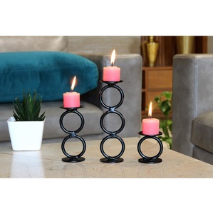 Iron Candle Stand Set Circular Design <b>Black</b> Metal Home Decoration Durable Candle Holder for Indoor Use - Product Image 1