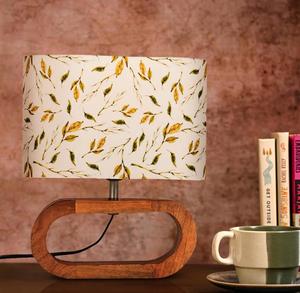 Modern Wooden Table Lamp with White Fabric Drum Shade Warm White <b>Light</b> for Bedroom Decorative <b>Lighting</b> - Product Image 1