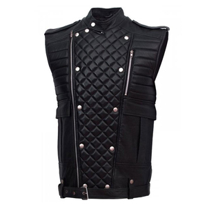 Men's Canvas Casual Breathable Short Moto Vest V-neck <b>Quilted</b> Design Zipper Closure Windproof Autumn Winter Outer Wear Regular - Product Image 2