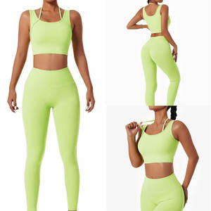 Ensemble de yoga tendance 2026 pour femme, 2 pièces : Legging taille haute croisé et brassière de sport – Tenue de fitness pour la gym - Product Image 5