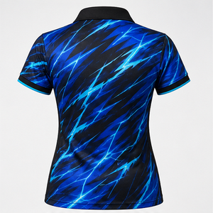 Polo Personalizado Negro con Rayo Azul Eléctrico para Mujer, Cierre de Cremallera de un Cuarto, Secado Rápido, Transpirable, Manga Corta, Uniforme de Golf, WPS-0744 - Product Image 3