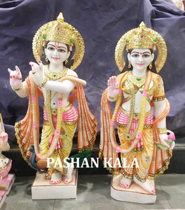 Polished White Marble Krishna Radha <b>Statue</b> - Product Image 2