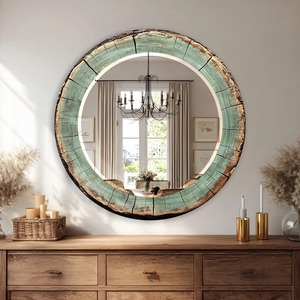 REHMAN CRAFT Handmade Rustic Tree Ring <b>Round</b> <b>Wall</b> <b>Mirror</b> with Crystal Glass and 5mm Thickness Weathered Patina Wood-Effect - Product Image 5