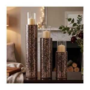 Decorative Antique Style Copper Mosaic Cylinder <b>Candle</b> Holders Set of 3 Heat Resistant Reusable Home Decoration - Product Image 4