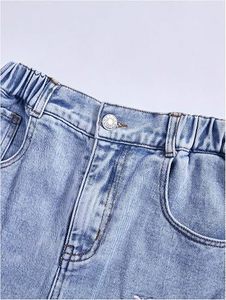 High Waist Wide Leg <b>Embroidered</b> Denim <b>Jeans</b> Loose Fit Full Length Casual Pants Women's Spring Style Blue Cotton Fabric - Product Image 5