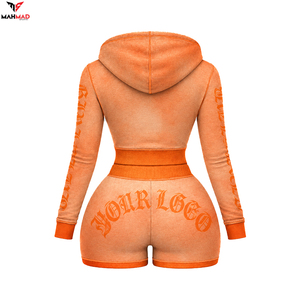 OEM Women Embroidery Two Piece <b>Set</b> Women's Crop Top <b>Shorts</b> Custom Logo Streetwear Womens Tracksuit For <b>Ladies</b> Sweatsuit - Product Image 2