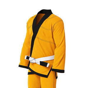 ชุดยูโดแบบทอสองชั้น ชุดบราซิลเลียนยิวยิตสู คุณภาพสูง สีเหลืองซักแล้ว แถบสีดำ ชุดคาราเต้ ชุดศิลปะการต่อสู้ - Product Image 6