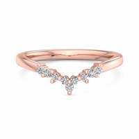 Anillo Minimalista Apilable de Boda con Diamante Cultivado en Laboratorio, Diseño Chevron en V, Corte Marquesa, Engaste de Garras, Bañado en Rodio y Oro de 18K