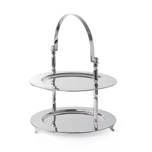 Plateau décoratif rond à deux niveaux en argent de haute qualité avec poignée, design traditionnel, artisanat métallique - Product Image 1