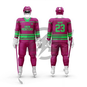 เสื้อฮอกกี้น้ำแข็งนานาชาติ Zersia สีเขียวเหลือง พิมพ์ลายแบบ Sublimation ระบายอากาศได้ดี ผลิตจากโพลีเอสเตอร์ ชุดยูนิฟอร์มสำหรับผู้ชาย ตรวจจับรอยดีดด้วยเข็ม - Product Image 3