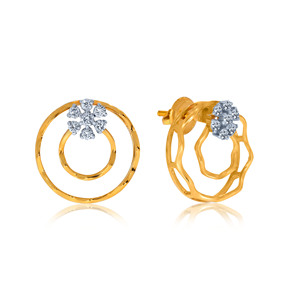 Atractivos Pendientes de Oro Amarillo de 18K con Diseño de Círculos Dobles y Flores, con Diamantes Cultivados en Laboratorio de Corte Redondo, Joyería Fina y Elegante - Product Image 2