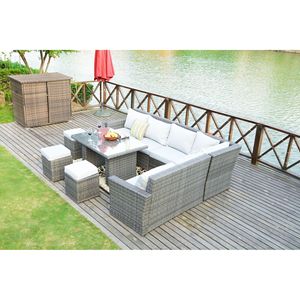โซฟาหวายกลางแจ้ง 7 ชิ้น สีเทา เฟอร์นิเจอร์สวนลานบ้าน ชุดเฟอร์นิเจอร์สำหรับใช้กลางแจ้งที่ทันสมัยและทนทาน - Product Image 2