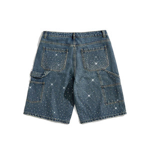 Shorts de Mezclilla Rectos con Lentejuelas Bordadas, Cintura Media, Estilo Cargo, Lavado Medio, Moda Verano, Shorts de Mezclilla Azules para Hombre - Product Image 4
