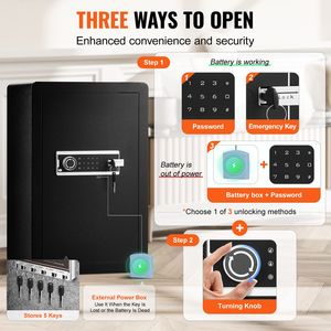 Cassaforte a Porta Singola da 3,5 Piedi Cubi con Serratura a Chiave e Password, Luce LED, 2 Ripiani, Borsa Ignifuga e Portachiavi - Product Image 3