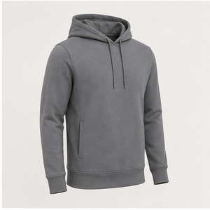 เสื้อฮู้ดดี้ผู้ชายสีเทาคูลสไตล์โมเดิร์นทรงปกติ ปรับแต่งได้ มีเชือกผูกแบบโทนสี กระเป๋าข้าง ผ้าฝ้ายผสมอินเตอร์ล็อคเนื้อฟลีซ รุ่น MHOOD-0037 - Product Image 4