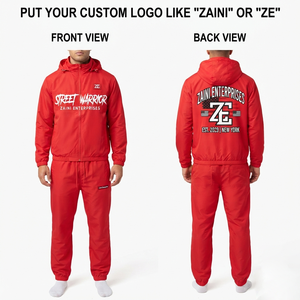 Mens Hooded Windbreaker Suit 120 GSM Polyester Taslon Water Resistant Red Custom Screen Print Heat Transfer Woven Label - Product Image 1