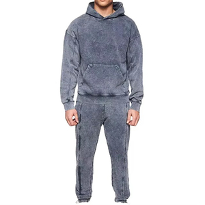 Men's Washed Cotton <b>Hoodie</b> and Pants Tracksuit Set Solid Color Casual Full Sleeve Regular Fit Autumn Wear - Product Image 1