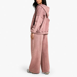 OEM ODM Women Acid Wash Comfortable Hoodie & Sweatpants Tracksuit Casual Athletic Streetwear Oversized <b>Zip</b> <b>Up</b> Tracksuits - Product Image 2