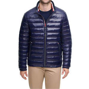 Men's Navy Blue Puffer <b>Jacket</b> Turn-down Collar Zipper Closure Quilted Windproof Down Filled Winter Coat Casual Style - Product Image 1