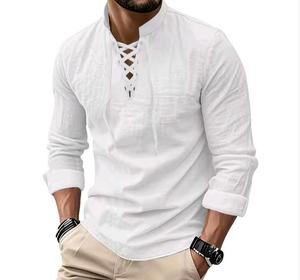 <b>Men's</b> Vintage V-Neck T-<b>Shirt</b> Cotton and Linen <b>Pirate</b> Medieval Viking Gothic Top <b>Shirt</b> Long Sleeve Cosplay Halloween Party Top - Product Image 3