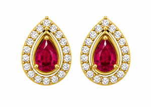 Women's 18K Gold Plated Ruby 925 Sterling <b>Silver</b> <b>Stud</b> Earrings Water Drop Shape Diamond Bezel Setting Wedding - Product Image 2
