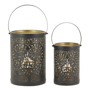 Black <b>Lantern</b> With Die Cut Floral Pattern For Home Decoration <b>Candle</b> Holder <b>Outdoor</b> Patio Decor For Party Decor - Product Image 2