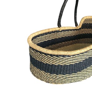 Traditional diagonal black-and-white handle seagrass <b>changing</b> <b>basket</b> working as versatile rattan <b>changing</b> kid <b>basket</b> - Product Image 3