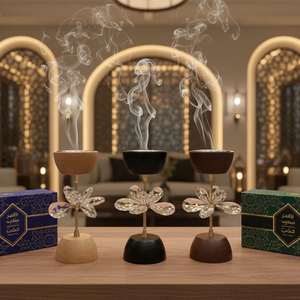 Quemador de Incienso de Madera con Cristal y Flores, Porta Incienso Árabe con Fragancia de Oud, Decoración de Mesa de Lujo, Venta al por Mayor para Exportación, Ramadán, Bodas - Product Image 1