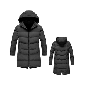 Veste matelassée longue à capuche pour homme avec fermeture éclair, coupe-vent, couleur unie, manteau d'hiver décontracté, rembourrage épais en polyester - Product Image 4