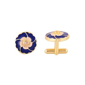 Mancuernillas de Lujo con Baño de Oro, Diseño Floral Azul y Rosa, con Cristal Redondo, para Hombre, Accesorios Formales para Camisa, Regalo de Boda o Negocios - Product Image 4