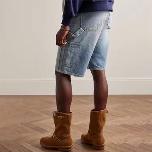 2025 Summer Vintage Patchwork Denim <b>Men's</b> Streetwear Straight Leg Mid Waist Button Fly Windproof Breathable Jeans <b>Shorts</b> - Product Image 3