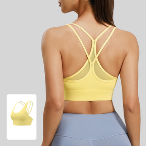 สปอร์ตบราสำหรับผู้หญิง สีเทาอ่อน แบบ Racerback คอกว้าง รองรับปานกลาง ระบายอากาศได้ดี เหมาะสำหรับโยคะ ดีไซน์ไร้ตะเข็บ - Product Image 3