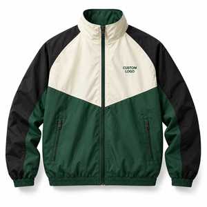 Veste coupe-vent à col montant Vert Forêt Crème Noir Logo personnalisé Fermeture éclair intégrale Uniformes d'équipe Marque privée Vente en gros - Product Image 1