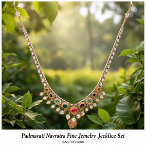 Padmavati Navratana Imitation Jewelry Brass Necklace Set - Product Image 3