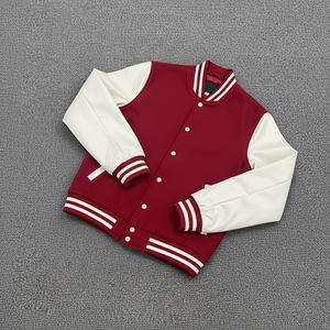 Veste universitaire rouge et blanche pour homme, style preppy, col rabattu, fermeture éclair, coupe classique, pour l'automne - Product Image 4