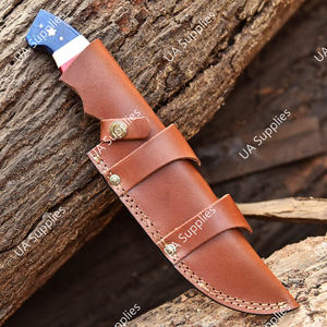 Cuchillo Bowie de Caza para Exteriores de Acero de Damasco Forjado a Mano, Hoja de Punta Caída, Espiga Completa, Afilado como una Navaja, Profesional, Fijo, con Empuñadura de Madera y Hueso Coloridos - Product Image 3