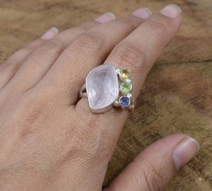 Natural Pink Rose Quartz 925 Sterling <b>Silver</b> Bohemian Christian Bezel <b>Set</b> Gemstone <b>Ring</b> for Women-Birthday Wedding Anniversary - Product Image 5
