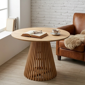 Premium <b>Solid</b> Teak <b>Wood</b> <b>Round</b> <b>Dining</b> <b>Table</b> Slatted Base Handcrafted Eco Friendly Modern Living Room Furniture - Product Image 6