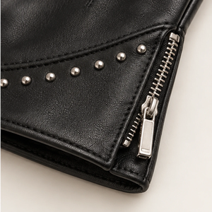 Gants en cuir avec fermeture éclair et clous, longueur poignet, doublure thermique en fausse fourrure, style punk, pour l'hiver, usage décontracté - Product Image 4