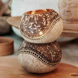 Natural table centerpieces for party event coconut shell <b>tealight</b> holders candle holder <b>lantern</b> - Product Image 1