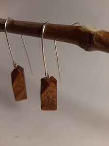 Boucles d'oreilles pendantes géométriques en bois avec crochets argentés, ton brun naturel, composants de bijoux - Product Image 4