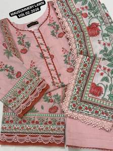 MAUSUMMERY LAWN VOL-2 Conjunto de 3 piezas cosido y bordado, listo para usar, para fiesta de verano, con camisa de algodón tipo salwar y dupatta de encaje - Product Image 2