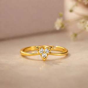 Hallmark Silver Minimal 3 Stone Floral 18K <b>Gold</b> Plated <b>Ring</b> <b>Set</b> with Zircon - Product Image 1
