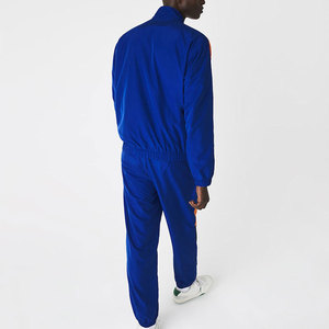 Men's Blue Orange Color Blocked Tracksuit Set Zipper Closure Elastic Waist Regular Fit Polyester Outdoor Wear - Product Image 2