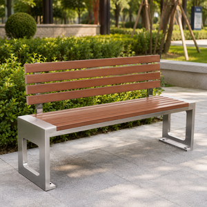 Banco de Parque Moderno de Madera con Estructura y Respaldo de Acero Inoxidable para Jardín, Patio y Espacios Públicos - Product Image 6